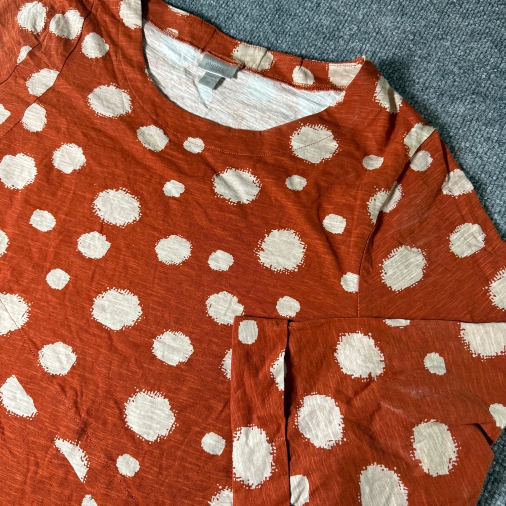 Avenue Orange Polka‎ Dot Tunic Top 3/4 Sleeve Asymmetrical Hem Women's XL
